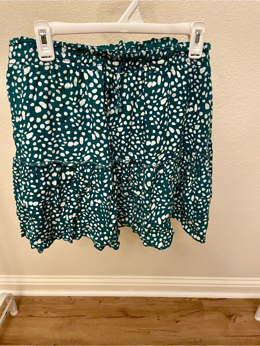 Teal Polka Dot Ruffle Mini Skirt
